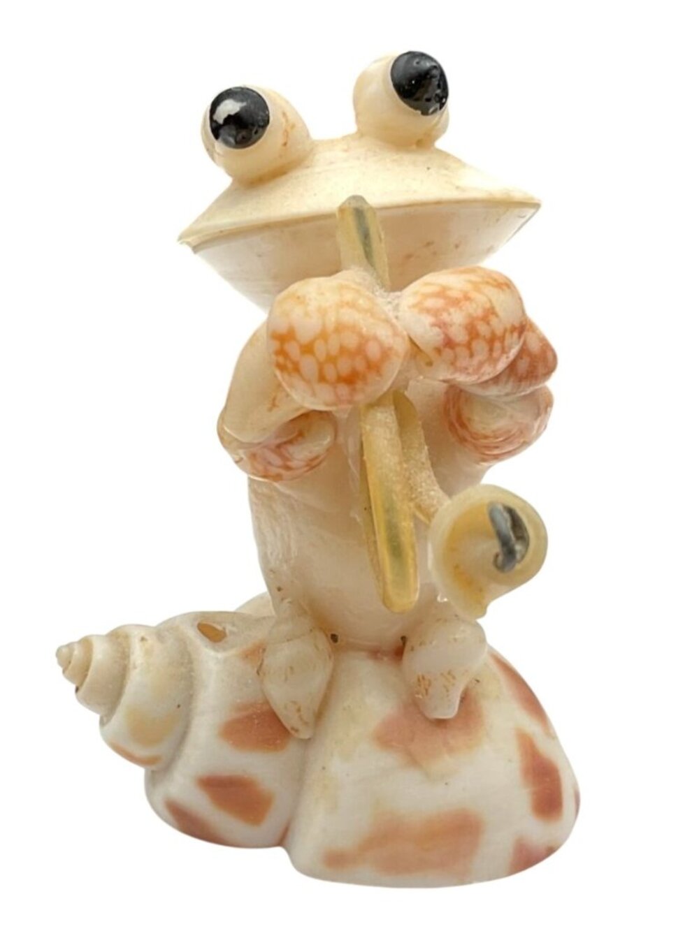 Handcrafted Seashell Frog Figurine With Trumpet Unique Coastal Natural Shells 1"